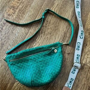 Clare V Teal Woven Crossbody Bag